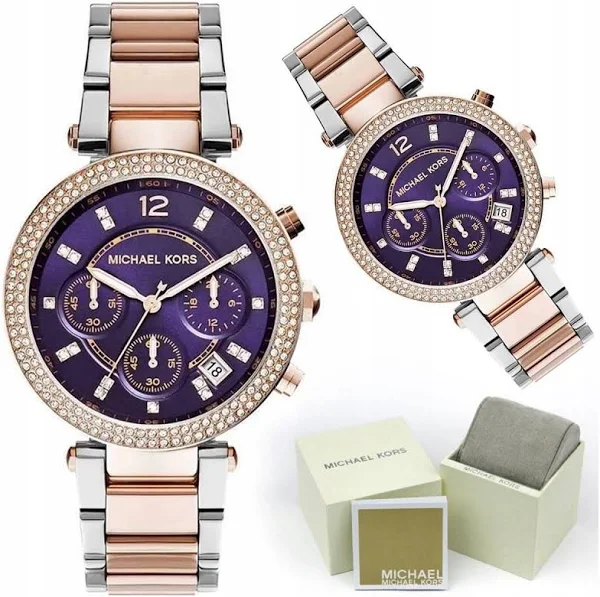 Złoty Damski Zegarek Michael Kors Różowe Złoto Cyrkonie box