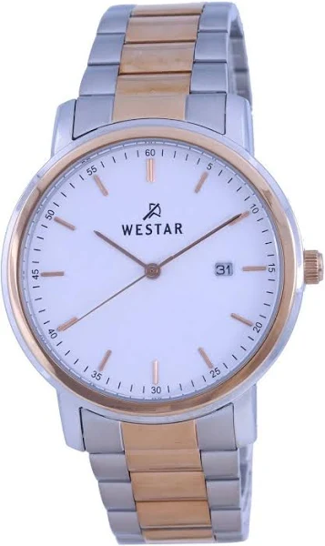 Westar Biała Tarcza Dwutonowa Kwarcowy Ze Stali Nierdzewnej 50243 SPN 601 Męski Zegarek