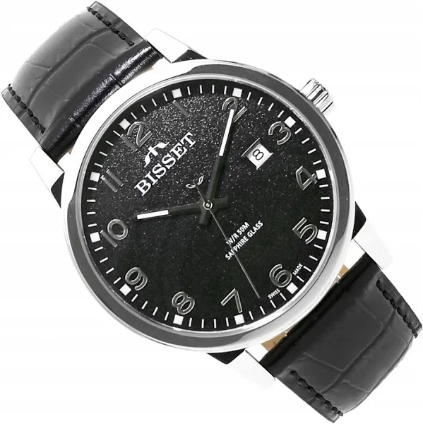 Szwajcarski Zegarek męski Bisset BIS1830 szafir data box +Grawer