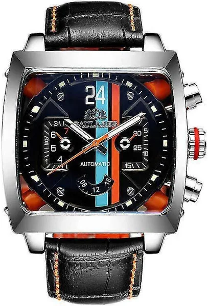 Kwadratowe zegarki dla mężczyzn Czarny skórzany chronograf Moda Zegarek biznesowy Luminous Wodoodporne zegarki na co dzień