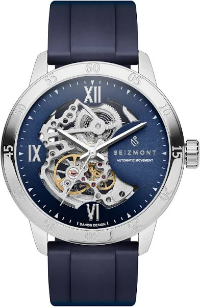 Seizmont Dante II Granatowy zegarek szkieletowy z gumowym paskiem