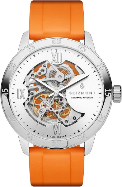 Seizmont Dante II Pomarańczowy zegarek szkieletowy z gumowym paskiem