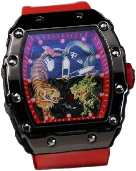 UTHAI zegarek męski wiadro sportowe wodoodporny zegarek na gumowym pasku moda smok tygrys zegarek Reloj