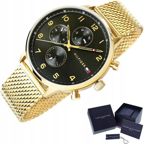 Zegarek Męski Tommy Hilfiger Klasyczny Czarny Złoty Pudełko