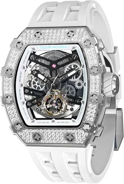 TSAR BOMBA Zegarki mechaniczne dla mężczyzn Sapphire Tonneau zegarek na rękę szkielet niebieski