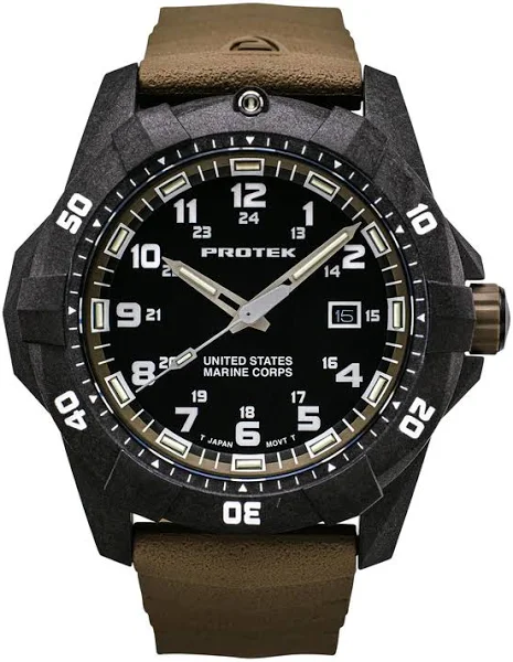 Czarny zegarek męski ProTek Watches z gumowym paskiem Official USMC Series 1016D 42MM
