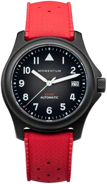 Czarny zegarek męski Momentum Watches z gumowym paskiem Atlas Automatic Black-Ion