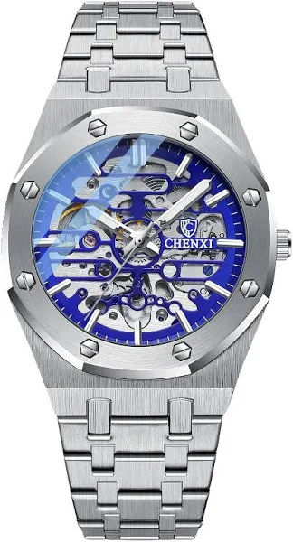 rorios zegarek męski automatyczny zegarek mechaniczny świecący zegarek z bransoletką ze stali nierdzewnej szkielet wojskowy zegarek na rękę