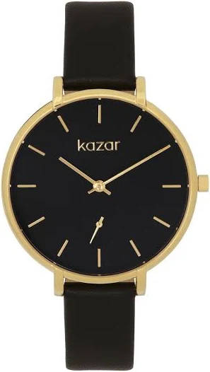 Czarno-złoty zegarek na skórzanym pasku