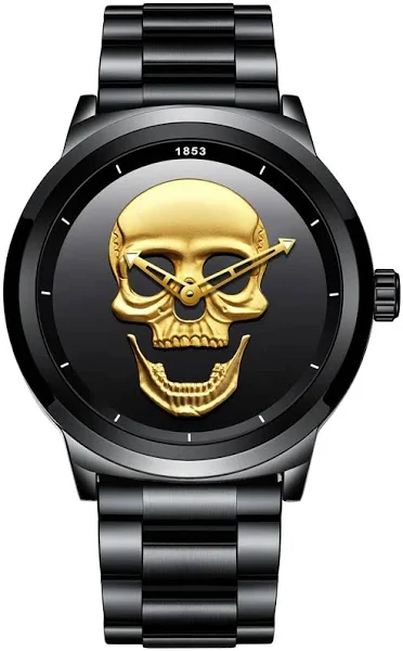 LIGE Top marka moda męski zegarek kwarcowy kreatywny 3D czaszka zegarki ze stali nierdzewnej dla