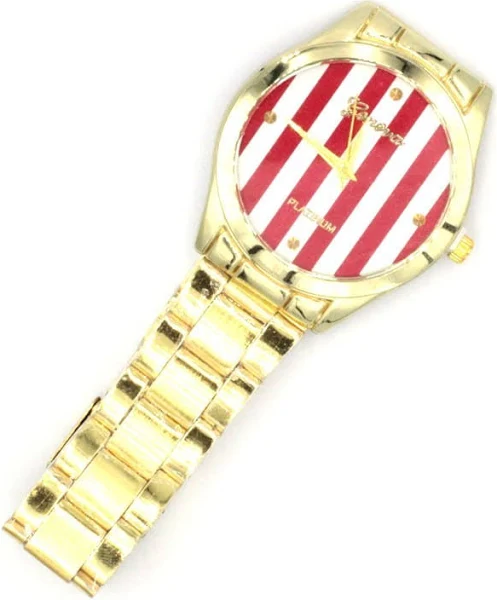 ZEGAREK ZŁOTY CZERWONE PASKI