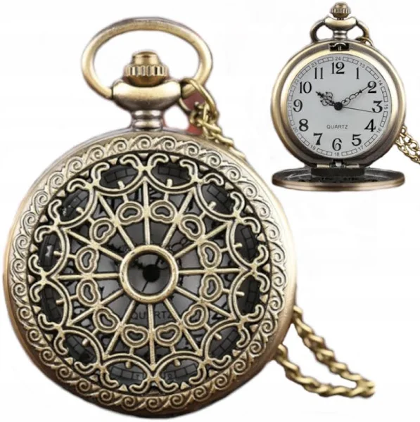 Męski zegarek kieszonkowy Złoty Vintage Retro Serca Biała tarcza