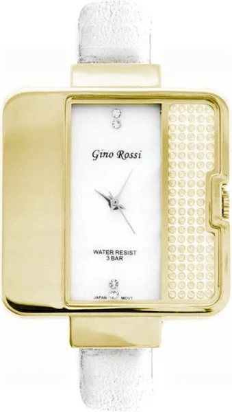 Złoty damski zegarek z białym paskiem G.ROSSI 6632A-3