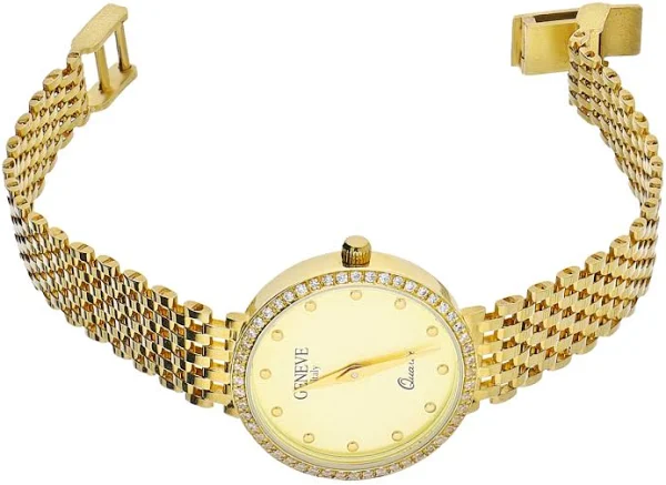 Zegarek złoty z okrągłą tarczą z cyrkoniami MI G399961 próba 585