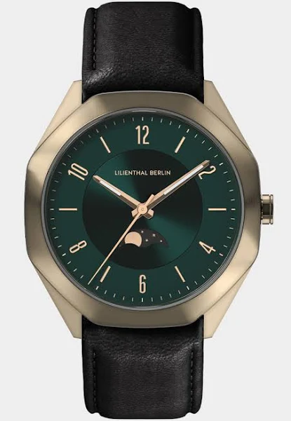 Męski Zegarek z Fazy Księżyca Złoto Zielony Szczotkowana stal nierdzewna