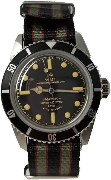 Walter Mitt Sea Diver Bond stal automatyczna czarna bursztynowa tkanina NATO zegarek vintage unisex