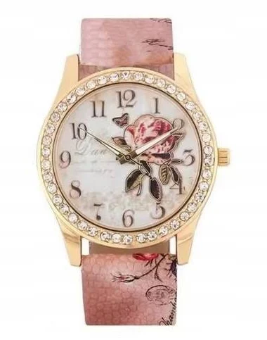 Zegarek Złoty Z Paskiem Na Pasku Damski Kwiaty 896