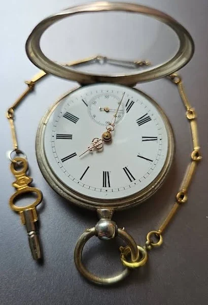 Antyczny Helveita 0,800 Srebrny Zegarek KIESZONKOWY Na Klucze Zegarek