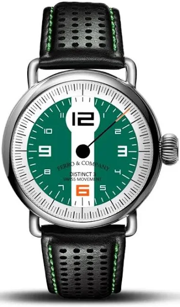 Srebrny zegarek męski Ferro & Company ze skórzanym paskiem Distinct 3 British Racing Green 42MM