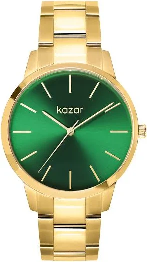 Złoty zegarek na bransolecie z zieloną tarczą