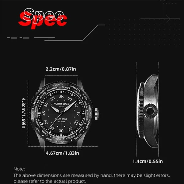 North Edge Mach Watch zegarek dla pilotów męski zegarek zasilany energią słoneczną
