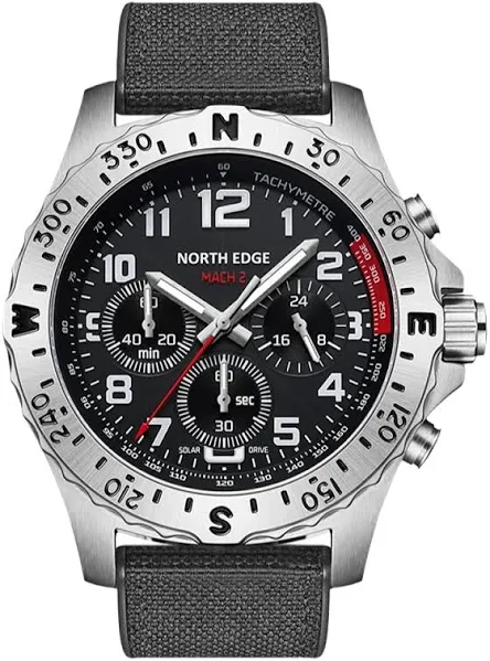 NORTH EDGE 2024 MACH 2 Men's zegarki męskie energia słoneczna koperta ze stali nierdzewnej 316 zegarek