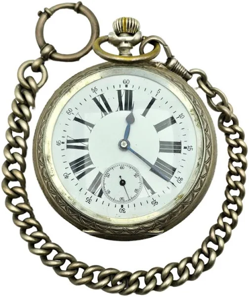 Duży srebrny kieszonkowy zegarek Kolejowy Remontoir