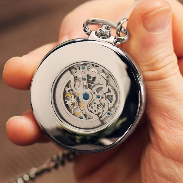 Fawler Easton Srebrzysty automatyczny zegarek kieszonkowy