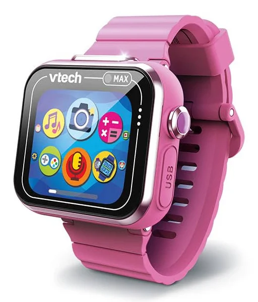 VTech - KidiZoom SmartWatch MAX różowy, ergonomiczny smartwatch, fotografia, selfie, wideo, kolorowy ekran dotykowy, zabawka high-tech, prezent dla