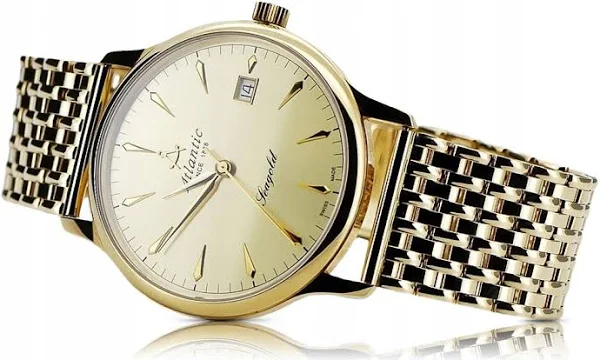 Złoty zegarek Atlantic 14k 585 z bransoletą męski mw003y&mbw013y
