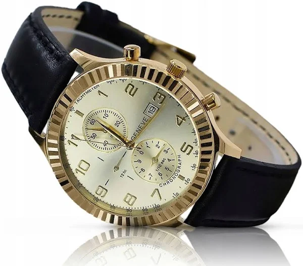 Złoty zegarek męski 14k 585 z czerwonego różowego złota Geneve mw007r 14k c