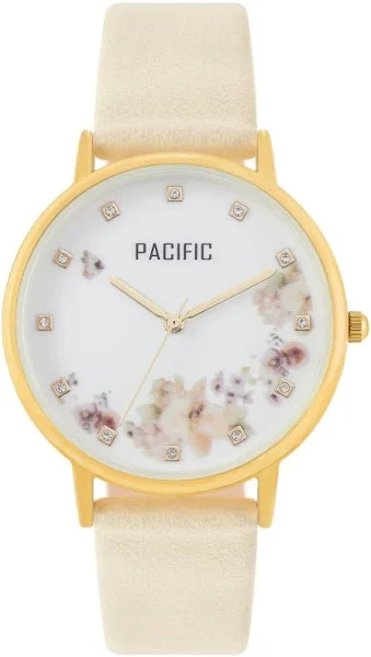 Pacific Złoty damski zegarek z kwiatami i kryształkami PACIFIC X6182-09