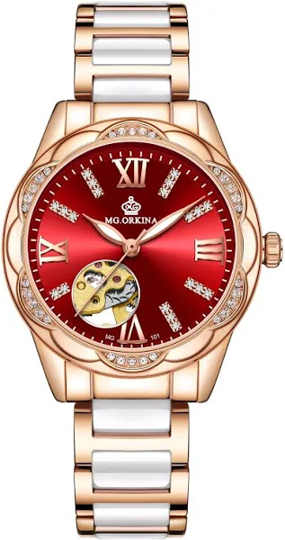 Montre Femme różowe złoto ORKINA luksusowy top marka zegarki damskie ceramiczny wzór szkieletu
