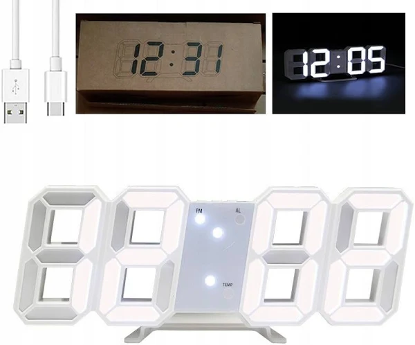 Budzik Zegar Elektroniczny Led Cyfrowy Termometr