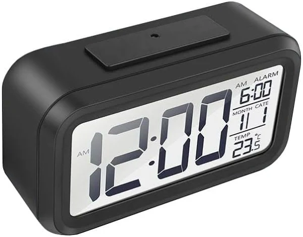 Zegar Budzik Elektroniczny Cyfrowy Stojący Termometr Czujnik Zmierzchu
