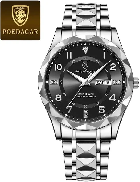 POEDAGAR modne męskie zegarki duże cyfry arabskie Dial męski zegarek na rękę wodoodporny świecący