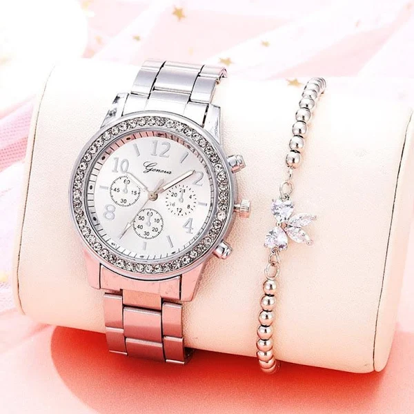 Damski zegarek z cyrkoniami z minimalistyczną bransoletką