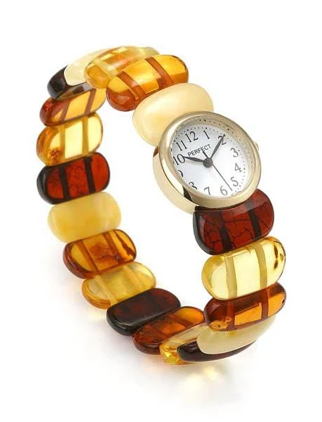 ANDANTE Premium Collection damski zegarek na rękę w kolorze złotym z naturalnego bursztynu Bałtyckiego "Multicolor Bałtyk bursztyn