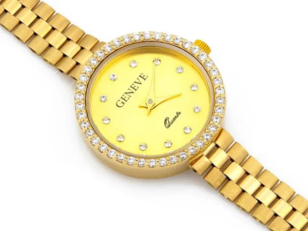 Zegarek złoty damski okrągły z cyrkoniami pr585