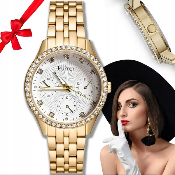 Złoty Zegrek Damski Kurren Cyrkonnie Kwercowy