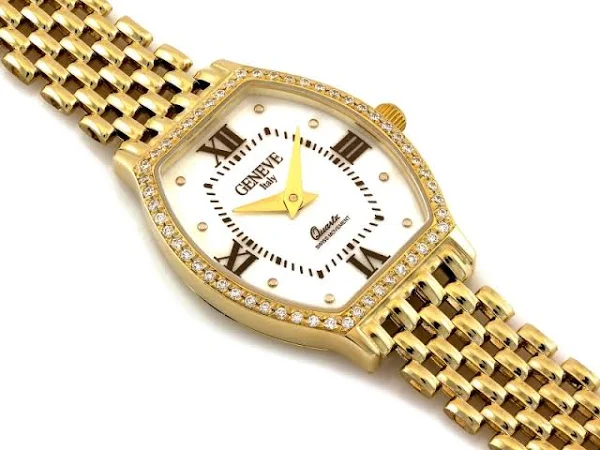 damski złoty zegarek 585 tarcza z masy perłowej i cyrkonii 25.6g