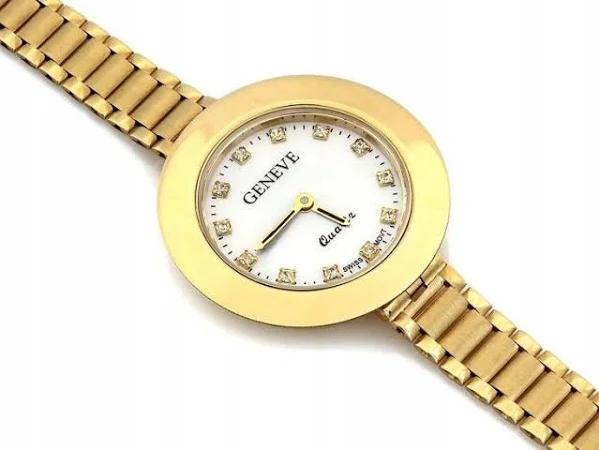 Złoty zegarek 585 damski cyferblat z masy perłowej z cyrkoniami 20 cm 14k