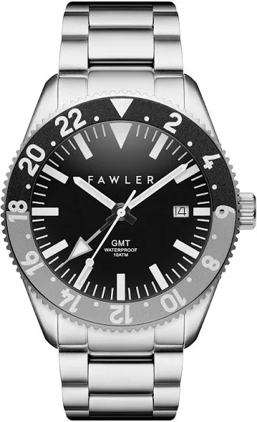 Fawler Métier Szary zegarek ze stali nierdzewnej z funkcją GMT