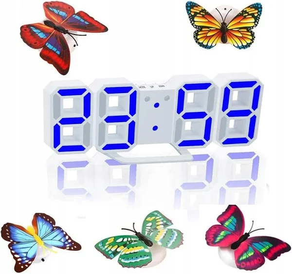 Zegar Budzik Led na ścianę Biurko Wystrój domu 3D Niebieski Kuchnia Biuro
