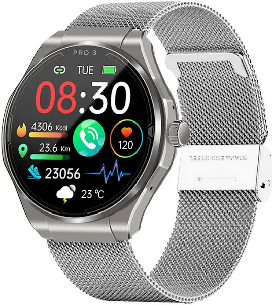 Knauermann PRO 3 srebrny – zegarek zdrowotny z funkcją telefonii – EKG + HRV i funkcja SOS