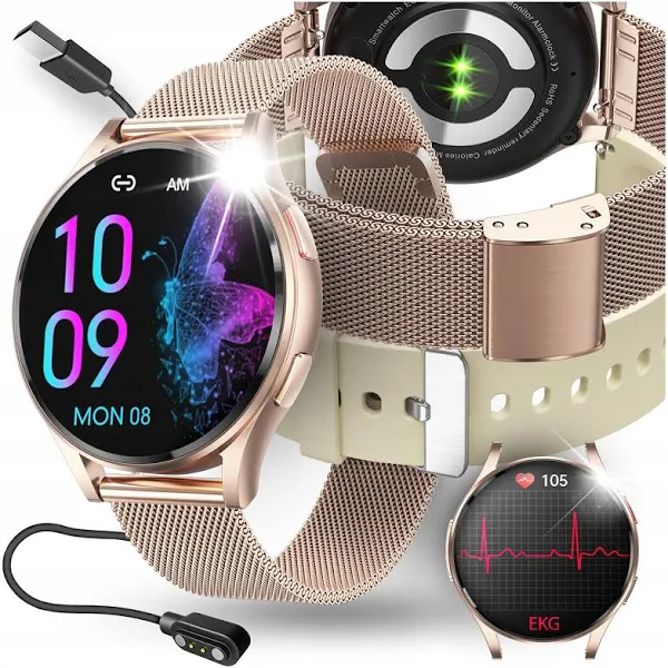 Smartwatch Damski Zegarek Pl Menu Rozmowy Glukoza Ekg Hrv Ciśnienie Sport