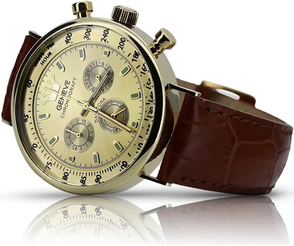 Złoty elegancki zegarek na pasku męski 14k 585 Geneve mw012y