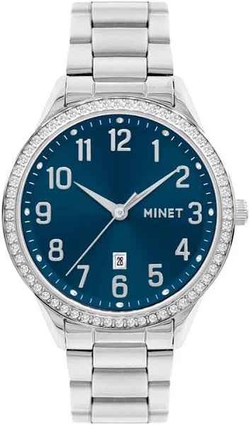 Minet Srebrny i granatowy zegarek Avenue z cyframi