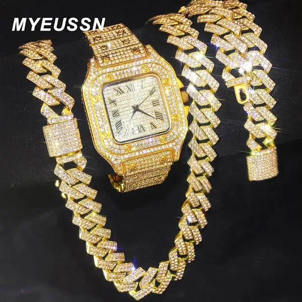 Złoty kolor kubański zegarek na łańcuszku dla mężczyzn