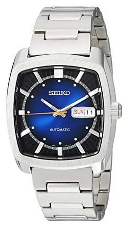 Seiko SNKP23 Recraft Series Męski prostokątny automatyczny zegarek ze stali nierdzewnej z niebieską tarczą
